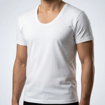 زیرپوش نخی پنبه ای نیم آستین یقه گرد رنگ سفید نیکتاش