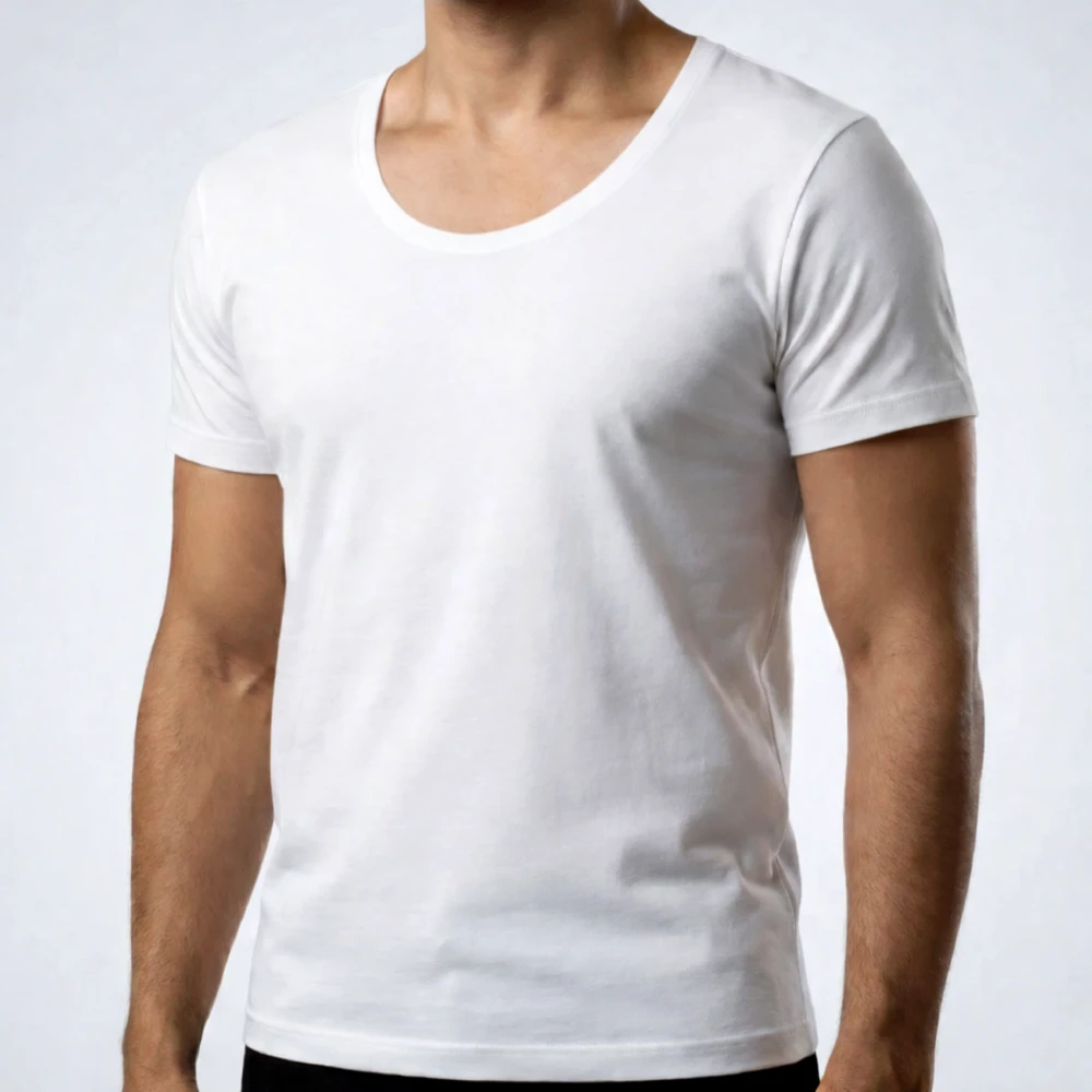 زیرپوش نخی پنبه ای نیم آستین یقه گرد رنگ سفید نیکتاش