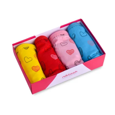 جعبه شورت زنانه اسلیپ نخ پنبه کمر کش رنگی چاپی (پک ۴ عددی)