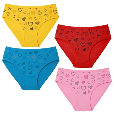 شورت زنانه اسلیپ نخ پنبه کمر کش رنگی چاپی (پک ۴ عددی)