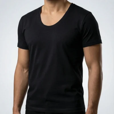 زیرپوش نخی پنبه ای نیم آستین یقه گرد رنگ مشکی نیکتاش