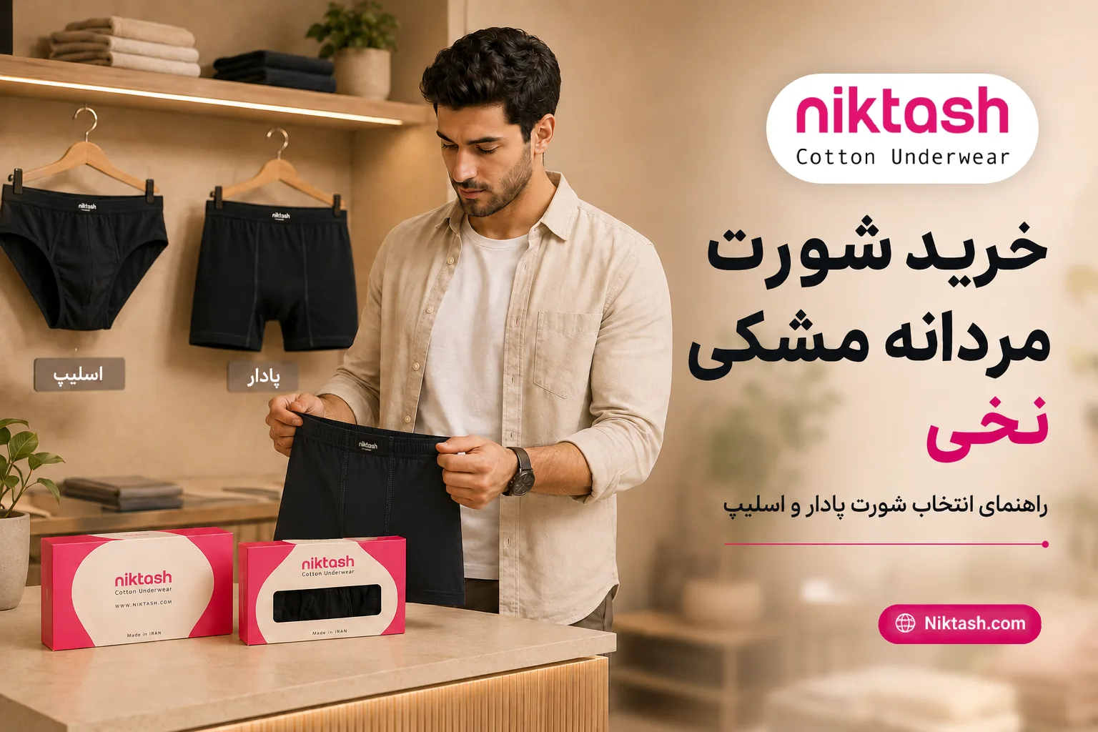 خرید شورت مردانه مشکی نخی